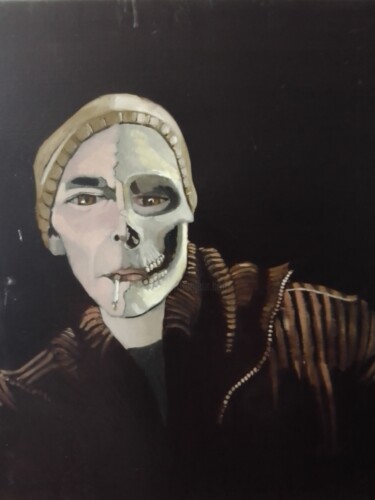 Pittura intitolato "autoportrait cigare…" da Olivier Leclercq (oyans), Opera d'arte originale, Olio
