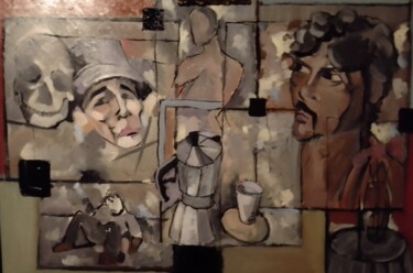 Painting titled "le quotidien" by Olivier Leclercq (oyans), Original Artwork, Oil Mounted on Wood Stretcher frame
