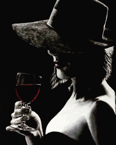 Desenho intitulada "Woman & wine" por Olivier Pringal, Obras de arte originais, Giz