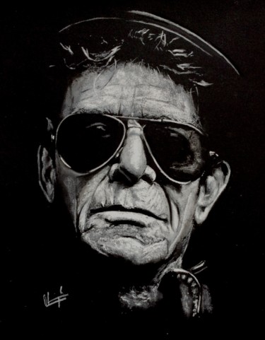 Drawing titled "Lou Reed" by Olivier Pringal, Original Artwork, Pastel Mounted on Glass