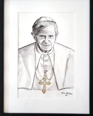 Pittura intitolato "Benedict XVI" da Olivier Ah-Sam, Opera d'arte originale, Acquarello