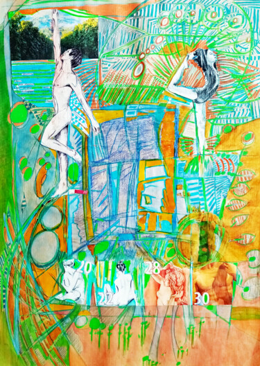 Collagen mit dem Titel "Extase de la danse 2" von Olivier Dayot, Original-Kunstwerk, Acryl