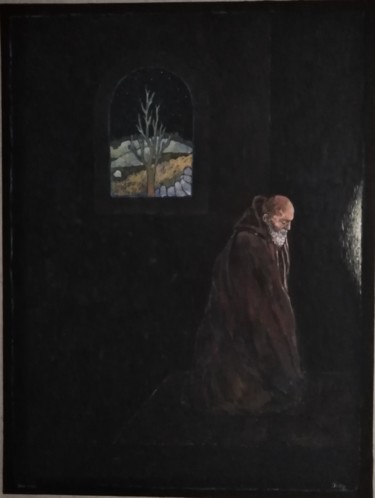 Malerei mit dem Titel "moine en prière" von Olivier Le Gac, Original-Kunstwerk, Acryl