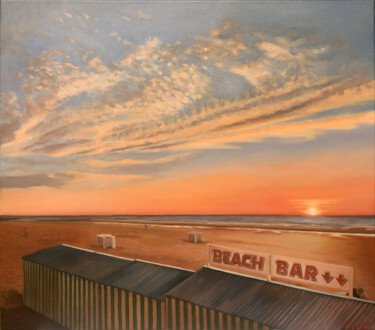 Pintura intitulada ""Koksijde, BeachBar…" por Olivier Rose, Obras de arte originais, Óleo Montado em Armação em madeira