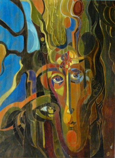 Pintura intitulada "A forest man" por Olha Fedoruk, Obras de arte originais, Têmpera