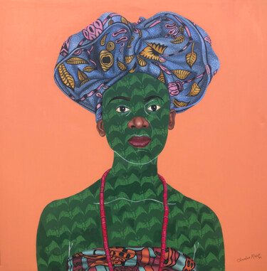 Schilderij getiteld "Gèlè 2" door Oluwafemi Afolabi, Origineel Kunstwerk, Acryl