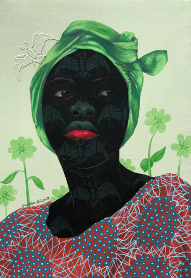 Ζωγραφική με τίτλο "Kadijat in thought…" από Oluwafemi Afolabi, Αυθεντικά έργα τέχνης, Ακρυλικό