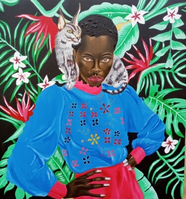 Schilderij getiteld "Furry companion" door Oluwapelumi Olaosun, Origineel Kunstwerk, Acryl