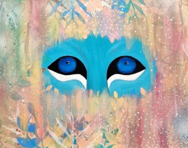 Pintura titulada "Blue eyed. Wild cat…" por Olya Enina, Obra de arte original, Acrílico Montado en Bastidor de camilla de ma…