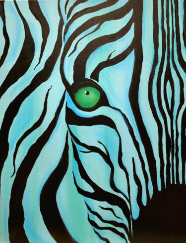 「Emerald. Blue zebra…」というタイトルの絵画 Olya Eninaによって, オリジナルのアートワーク, アクリル ウッドストレッチャーフレームにマウント