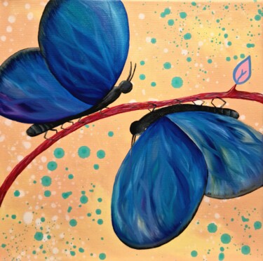 Painting titled "Butterflies. Stunni…" by Olya Enina, Original Artwork, Oil Mounted on Wood Stretcher frame