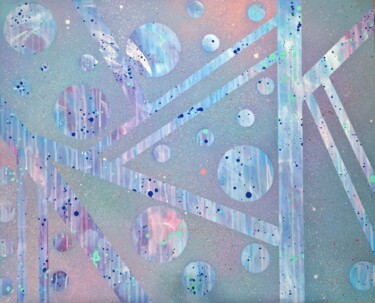「Lines and circles VI」というタイトルの絵画 Olya Eninaによって, オリジナルのアートワーク, アクリル ウッドストレッチャーフレームにマウント