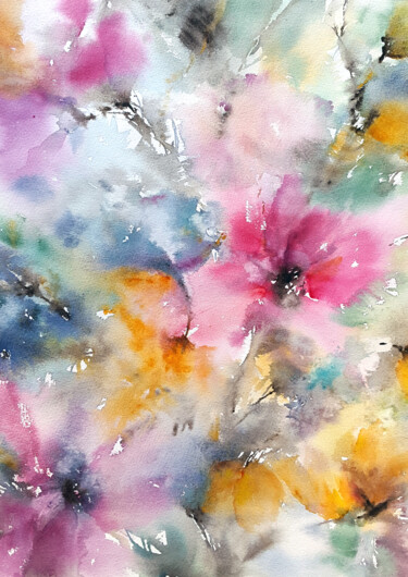Pintura intitulada "Pink scent" por Olya Grigorevykh, Obras de arte originais, Aquarela
