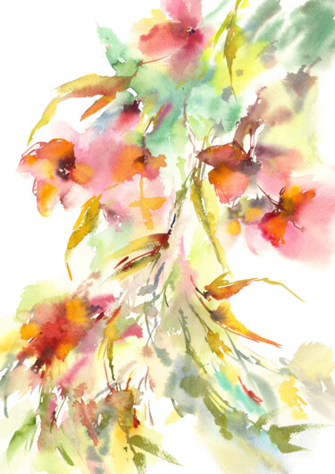 Pintura titulada "Watercolor flowers…" por Olya Grigorevykh, Obra de arte original, Acuarela