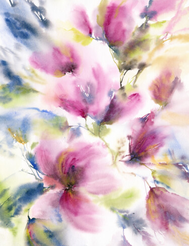 Painting titled "Watercolor loose fl…" by Olya Grigorevykh, Original Artwork, Watercolor