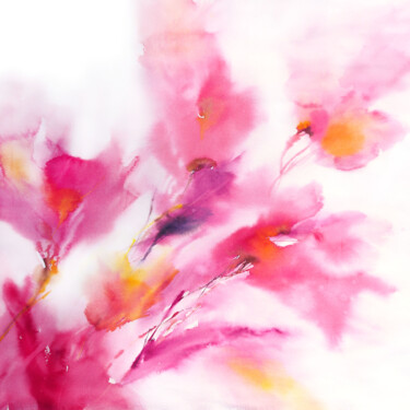 Malarstwo zatytułowany „Pink abstract flora…” autorstwa Olya Grigorevykh, Oryginalna praca, Akwarela