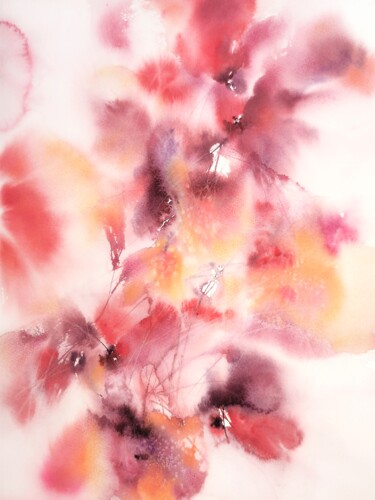 Painting titled "Red abstract flower…" by Olya Grigorevykh, Original Artwork, Watercolor