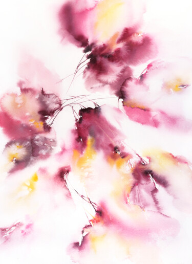 Painting titled "Abstract burgundy f…" by Olya Grigorevykh, Original Artwork, Watercolor