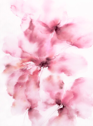 Pintura intitulada "Soft pink flowers,…" por Olya Grigorevykh, Obras de arte originais, Aquarela