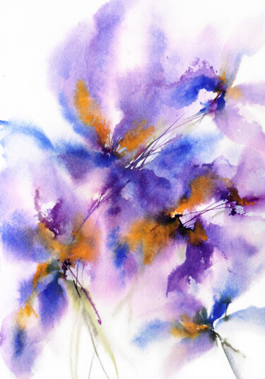 Schilderij getiteld "Irises, iris flower…" door Olya Grigorevykh, Origineel Kunstwerk, Aquarel