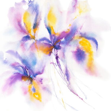 Картина под названием "Irises, iris flower…" - Olya Grigorevykh, Подлинное произведение искусства, Акварель