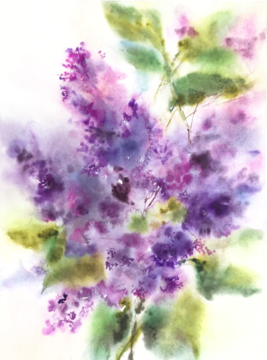 Pintura titulada "Lilac. Purple lilac…" por Olya Grigorevykh, Obra de arte original, Acuarela