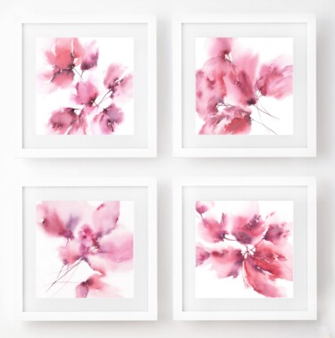 Painting titled "Pink watercolor flo…" by Olya Grigorevykh, Original Artwork, Watercolor