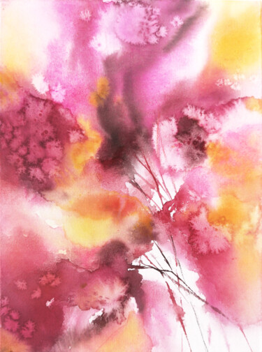 Peinture intitulée "Abstract flowers. P…" par Olya Grigorevykh, Œuvre d'art originale, Aquarelle
