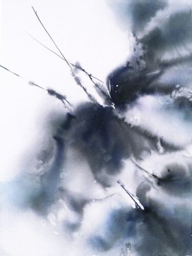 Pintura intitulada "Dark abstract flowe…" por Olya Grigorevykh, Obras de arte originais, Aquarela