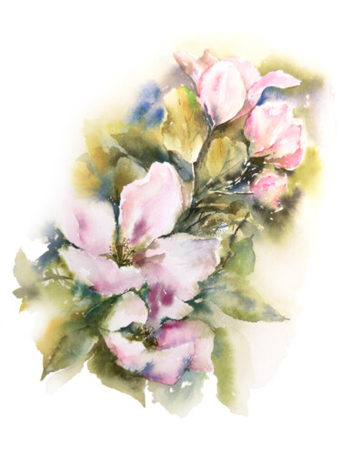Pittura intitolato "Apple blossom. Spri…" da Olya Grigorevykh, Opera d'arte originale, Acquarello