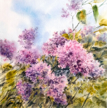 「Lilac flowers bouqu…」というタイトルの絵画 Olya Grigorevykhによって, オリジナルのアートワーク, 水彩画