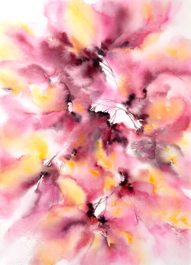 Картина под названием "Abstract flowers in…" - Olya Grigorevykh, Подлинное произведение искусства, Акварель