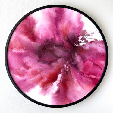 Painting titled "Magenta peony round…" by Olya Grigorevykh, Original Artwork, Watercolor