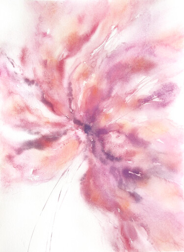 Peinture intitulée "Soft pink abstract…" par Olya Grigorevykh, Œuvre d'art originale, Aquarelle