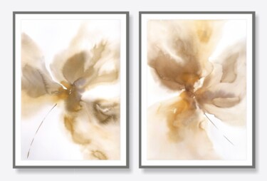 Painting titled "Diptych with yellow…" by Olya Grigorevykh, Original Artwork, Watercolor