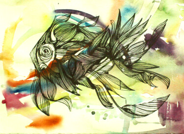 Pittura intitolato "8 Fish of the future" da Olya Kartavaya, Opera d'arte originale, Inchiostro