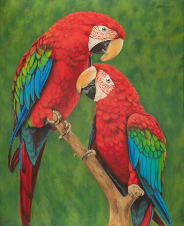 Schilderij getiteld "Parrots" door Olya Zdorovets, Origineel Kunstwerk, Acryl