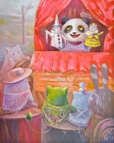 Ζωγραφική με τίτλο "Panda and his Stori…" από Olya Yatsenko, Αυθεντικά έργα τέχνης, Λάδι