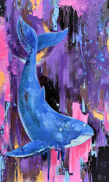 Peinture intitulée "The Whale Dance" par Olya Yatsenko, Œuvre d'art originale, Huile