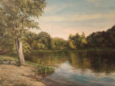 Pintura intitulada "Bungee by the river…" por Oleg Ivanishchev, Obras de arte originais, Óleo