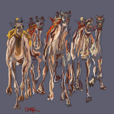 Arts numériques intitulée "Camels racing" par Omar Yousef Alrashed, Œuvre d'art originale, Peinture numérique