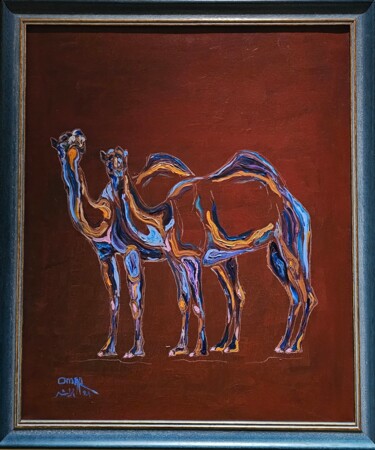 Картина под названием "The beauty of camels" - Omar Yousef Alrashed, Подлинное произведение искусства, Акрил Установлен на Д…