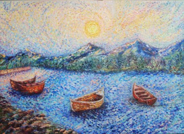 Malerei mit dem Titel "The boats" von Daleka Olga, Original-Kunstwerk, Öl