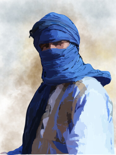 Digitale Kunst getiteld "Touareg in blue" door Omi Sid, Origineel Kunstwerk, Foto Montage