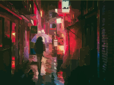 Arte digitale intitolato "Red alley" da Omi Sid, Opera d'arte originale, Fotomontaggio