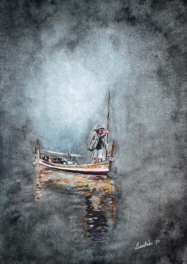 Peinture intitulée "Fisherman" par Linx Arts, Œuvre d'art originale, Aquarelle