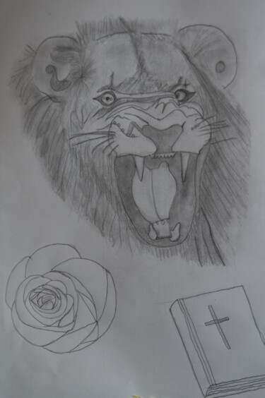 Pintura titulada "Lion enragé" por Ondėfine, Obra de arte original, Lápiz