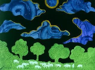 Peinture intitulée "paysage de nuit" par Frederic Peire, Œuvre d'art originale