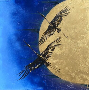 Pintura intitulada "Cranes" por Oplyart Pavlova, Obras de arte originais, Acrílico
