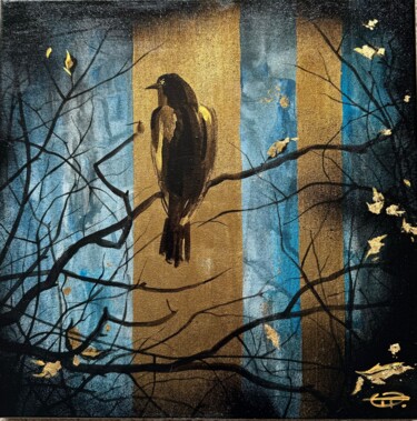 Pintura titulada "Raven on the branch" por Oplyart Pavlova, Obra de arte original, Acrílico